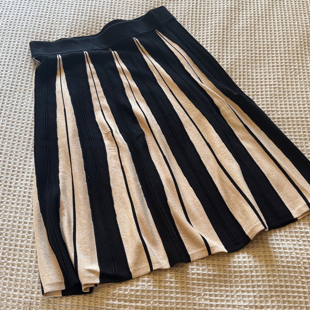 Elegant Black and Cream A-Line Knit Skirt